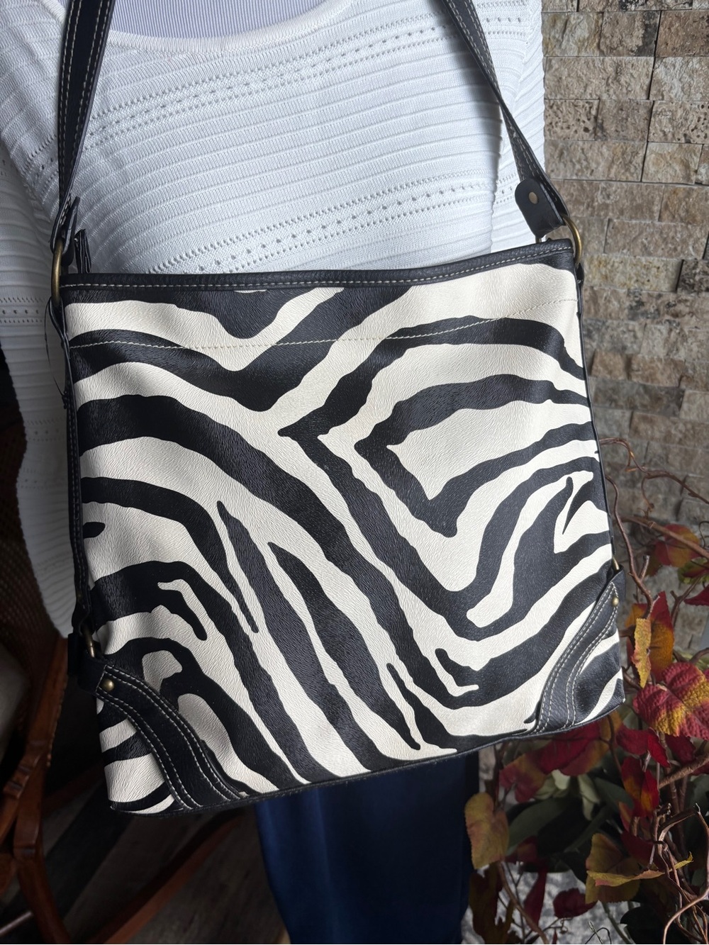 Zebra-Print Black and White Shoulder Bag
